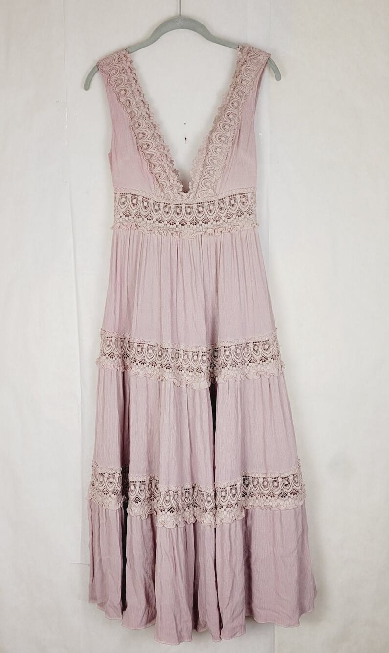 Mable lavender purple crocheted lace tiered dress Size Small Boho Romantic